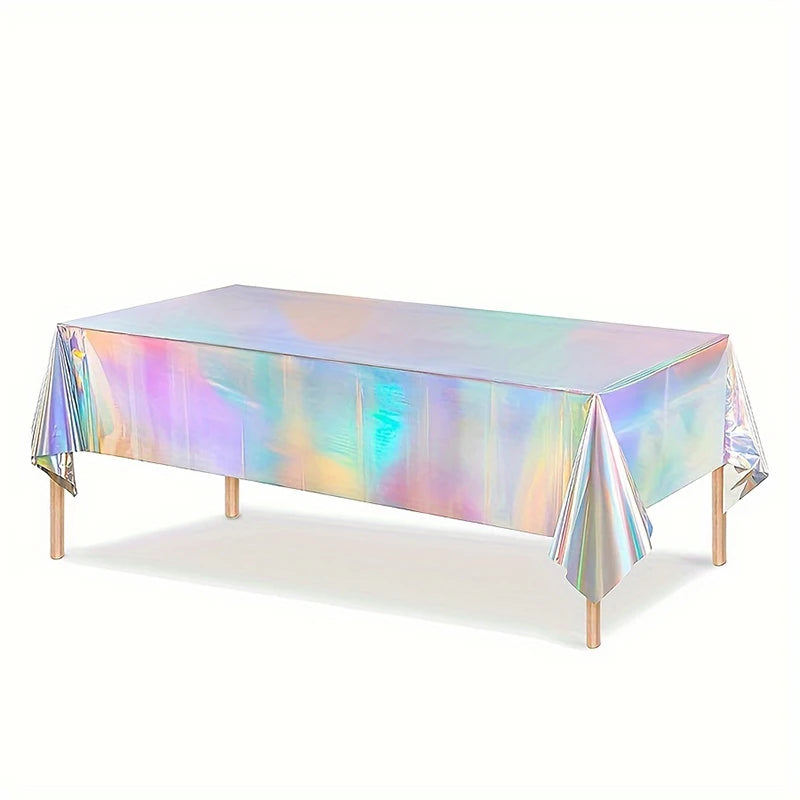 1pc, Laser Rainbow Theme Party Tablecloth, Disposable Tablecloth Decoration Supplies, wedding,Birthday supplies, festival gift