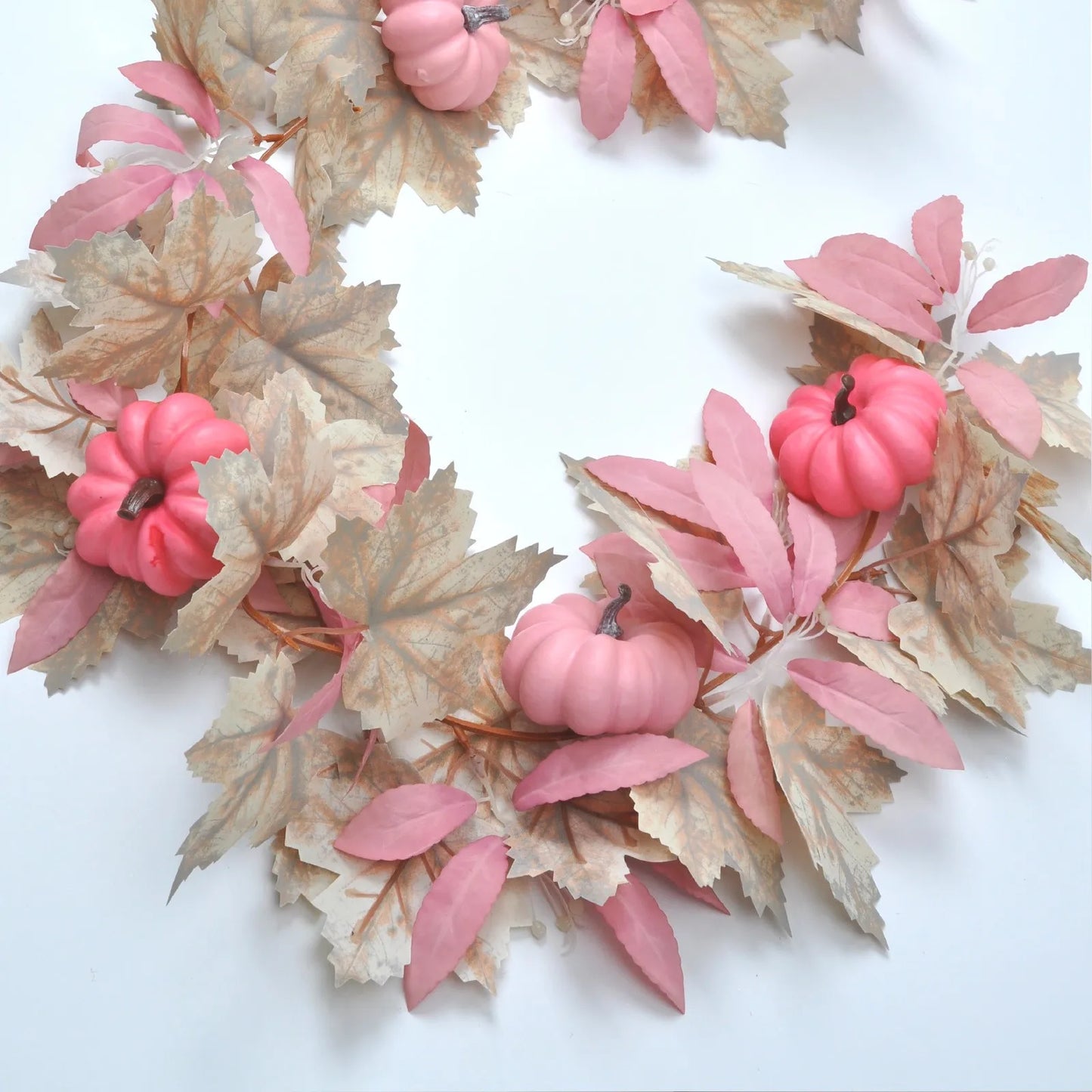 White Maple Leaf Decorations Pink Pumpkin Accents Fall Festival Party Supplies Faux Foliage Garlands Halloween Themed Home Decor