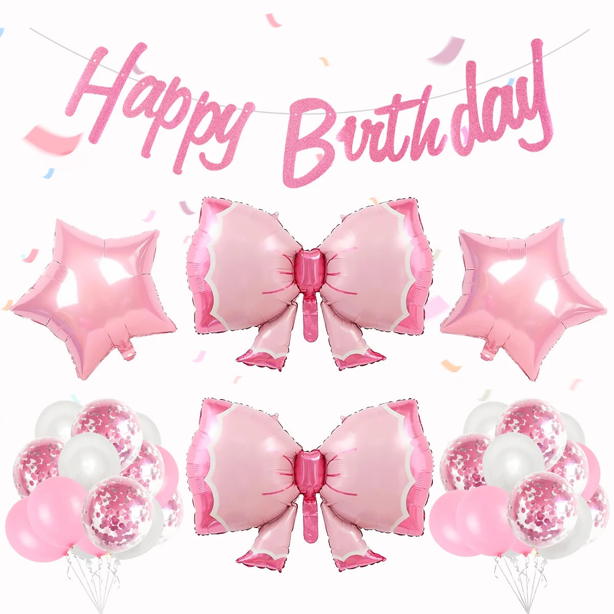 2/20pcs Pink Bow Birthday Party Decorations, Happy Birthday Banner, Wedding, Gender Reveal, Girls Birthday Party Decorations