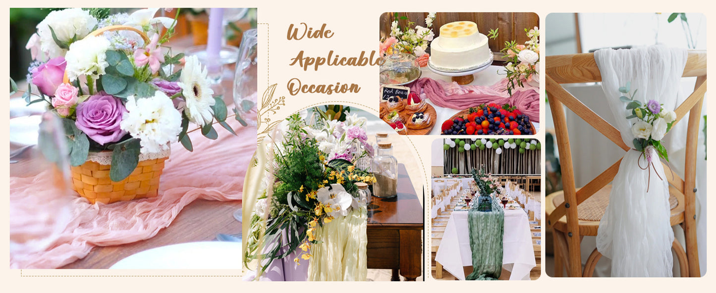 1/2/4/6Pack CheeseCloth Table Runner,40x270cm Boho Gauze Fabric Rustic Sheer TableRunner for Wedding Bridal Shower Party Banquet