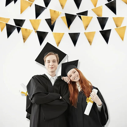 1 Set Black Golden Party Decorations Triangle Pennant Banner Flag Garland Birthday Graduation Wedding Engagement Party Supplies