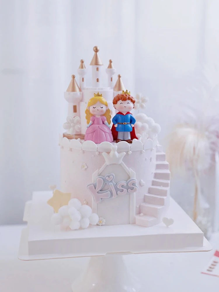 Baby Girl Boy Birthday Engagement Party Decorations Princess Prince Castle Cake Topper Baking Accessories Dessert Stand decor