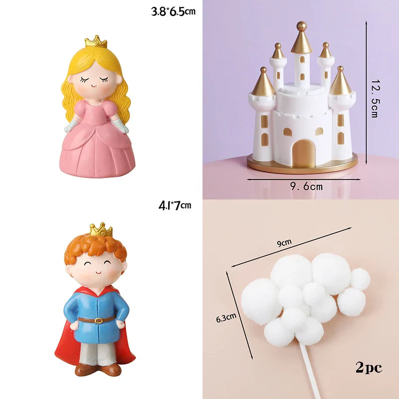 Baby Girl Boy Birthday Engagement Party Decorations Princess Prince Castle Cake Topper Baking Accessories Dessert Stand decor