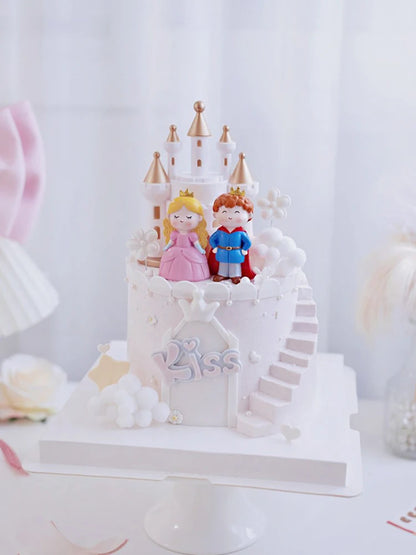 Baby Girl Boy Birthday Engagement Party Decorations Princess Prince Castle Cake Topper Baking Accessories Dessert Stand decor