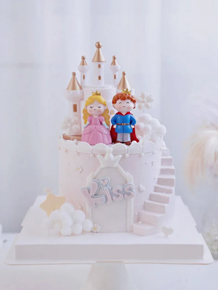 Baby Girl Boy Birthday Engagement Party Decorations Princess Prince Castle Cake Topper Baking Accessories Dessert Stand decor