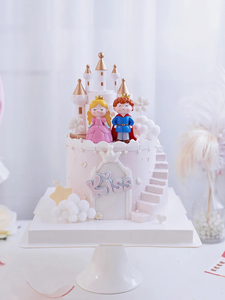 Baby Girl Boy Birthday Engagement Party Decorations Princess Prince Castle Cake Topper Baking Accessories Dessert Stand decor