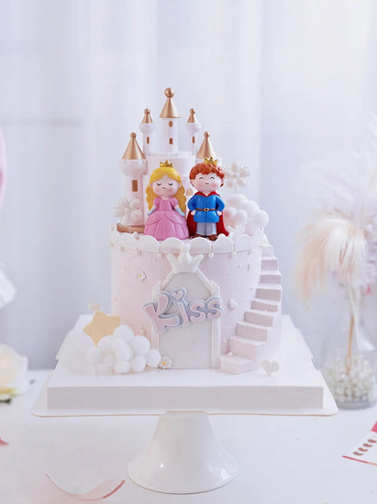 Baby Girl Boy Birthday Engagement Party Decorations Princess Prince Castle Cake Topper Baking Accessories Dessert Stand decor