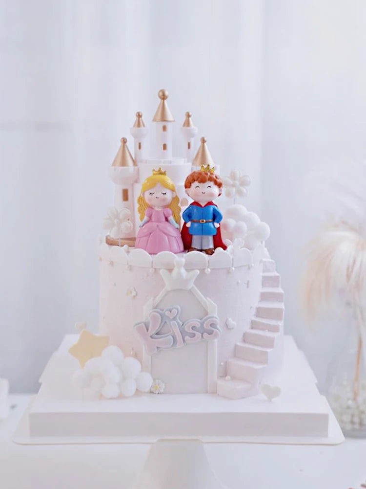 Baby Girl Boy Birthday Engagement Party Decorations Princess Prince Castle Cake Topper Baking Accessories Dessert Stand decor