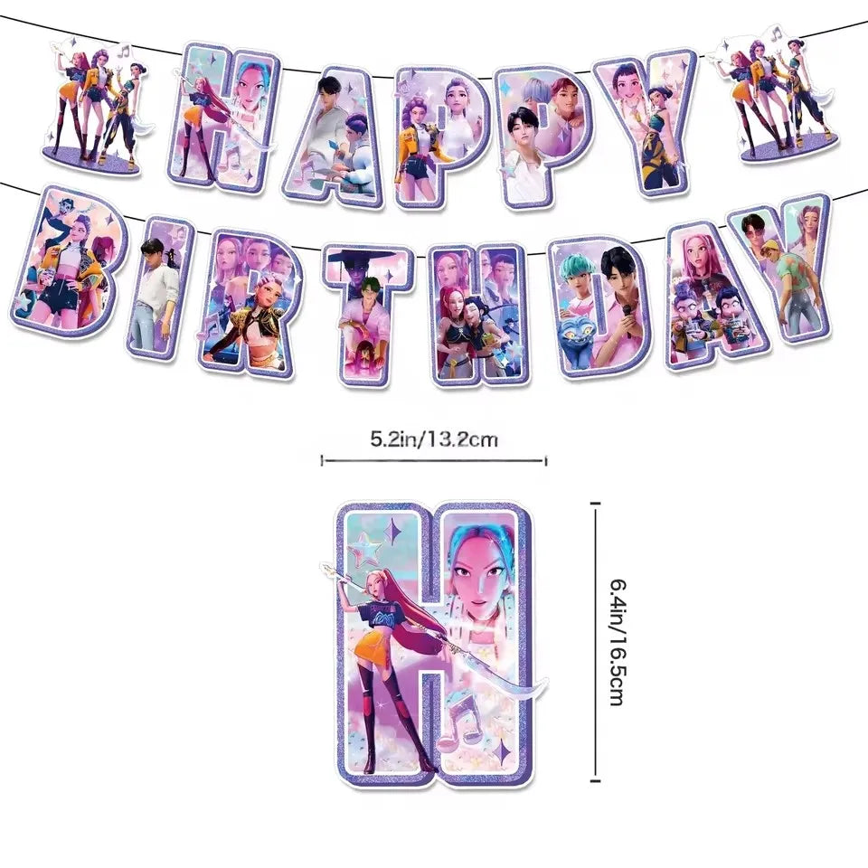Demon Hunters Party Decoration Set Balloons Banner for Birthday Party Korean Kpop Anime Party Pulling Outdoor Picnic Supplies