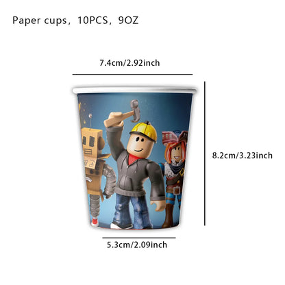 Roblox Birthday Party Decoration Roblox Game Set Tableware Tablecloth Balloon Cake Topper Backdrop Baby Showe Toy Party Supplies