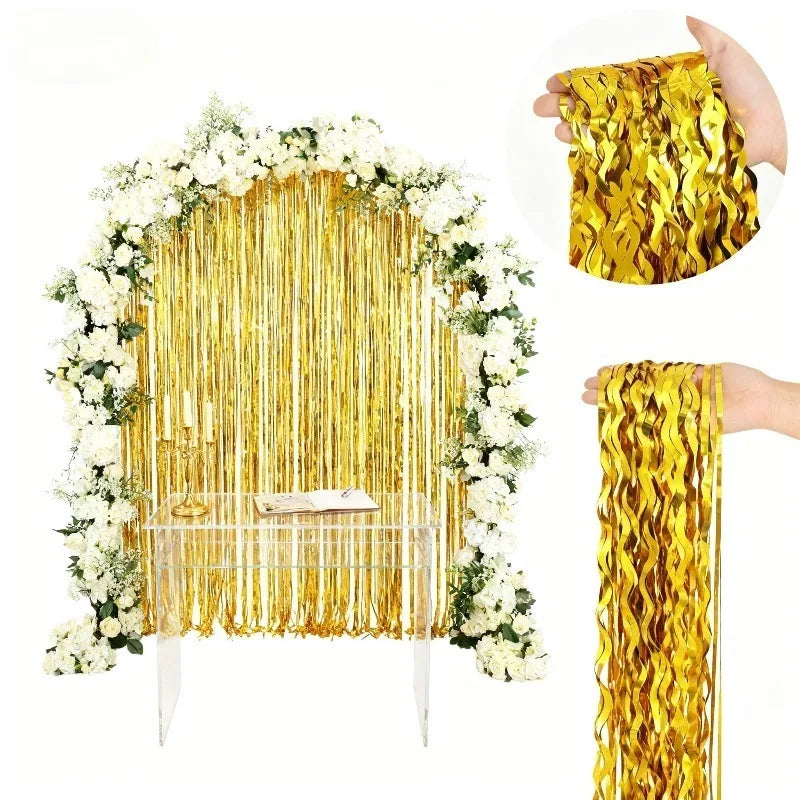 Disco Party Decor Foil Fringe Curtain 1/3/5PCS Sparkly Background Decoration for Birthday Wedding New Year Event