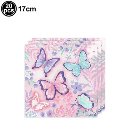 Butterfly Birthday Party Decoration Disposable Party Plates Cup Napkin Tablecloth Butterfly Knìfe Birthday Decoration Baby Showe