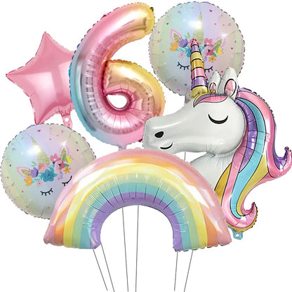 Rainbow Unicorn Aluminum Balloon 32inch Gradient Number Balloon Unicorn Party Supplies Unicorn Party Decoration Baby Shower