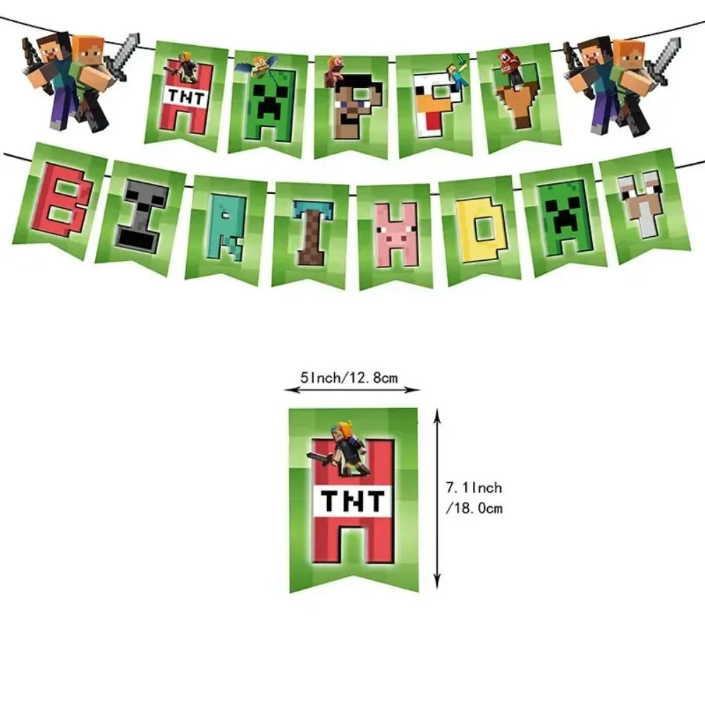 Party Decoration Game Theme Birthday Disposable Banner Hanging Balloon Cake Noodles Tableware Festival Decor Anime Accessories