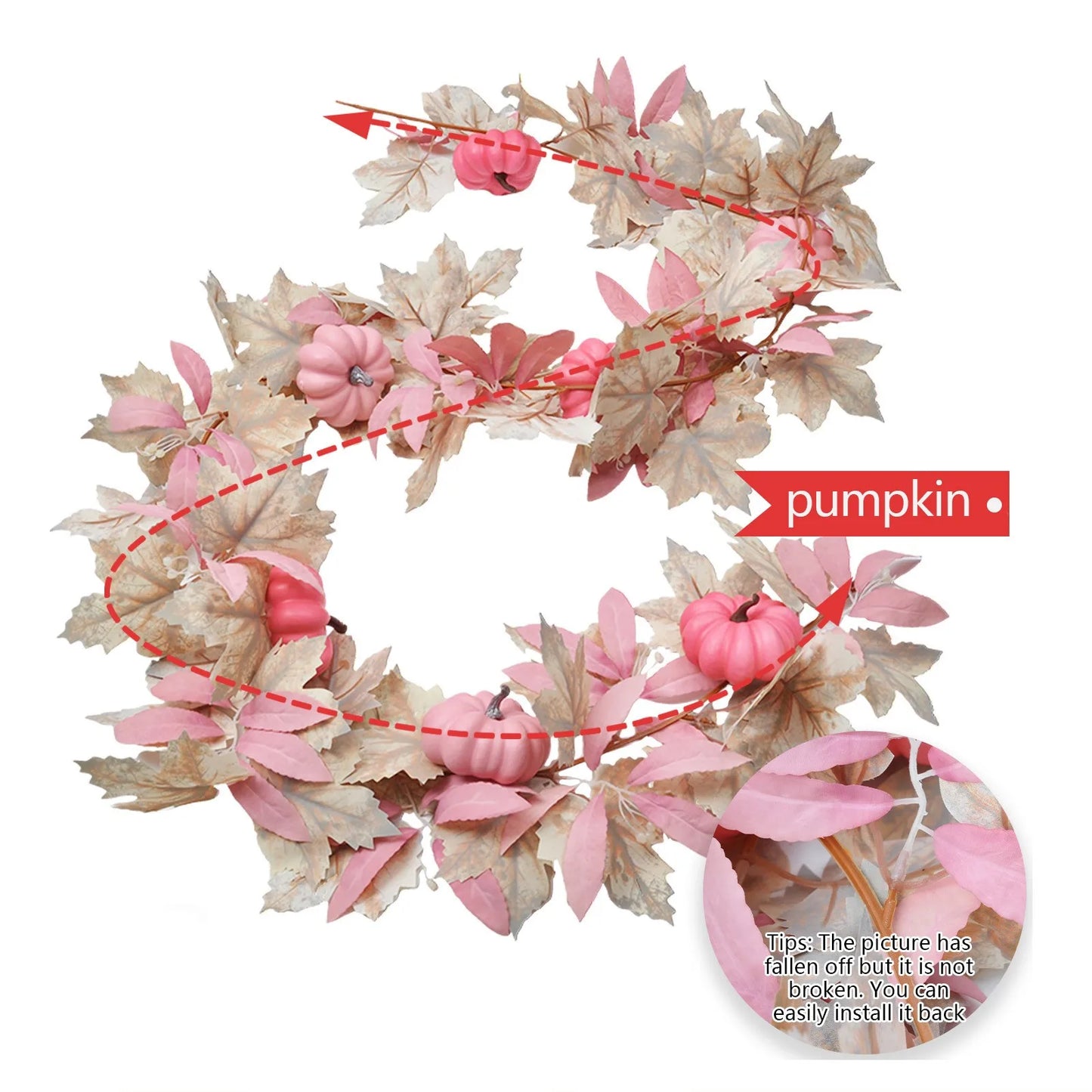 White Maple Leaf Decorations Pink Pumpkin Accents Fall Festival Party Supplies Faux Foliage Garlands Halloween Themed Home Decor