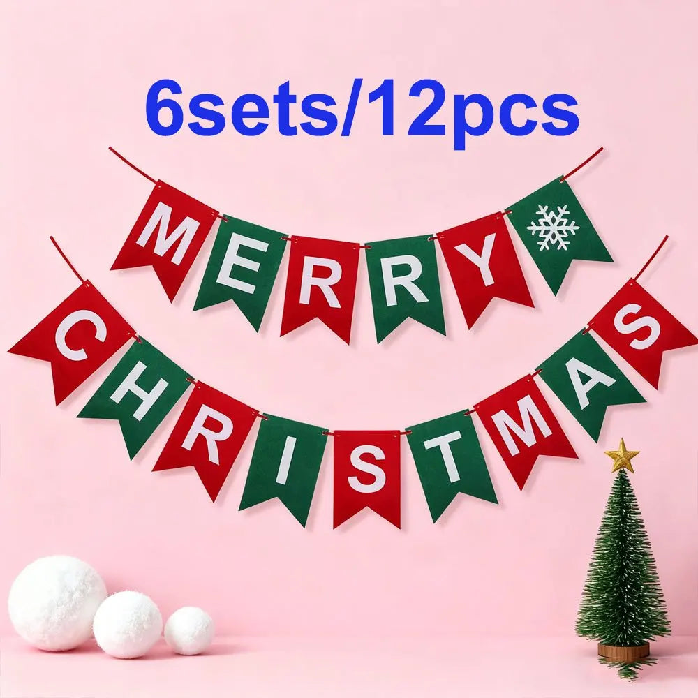 2/4/6 Sets of Red and Green Felt Christmas Party Banners Merry Christmas Party Decorations DIY Indoor or Office Christmas Events