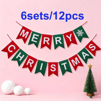 2/4/6 Sets of Red and Green Felt Christmas Party Banners Merry Christmas Party Decorations DIY Indoor or Office Christmas Events