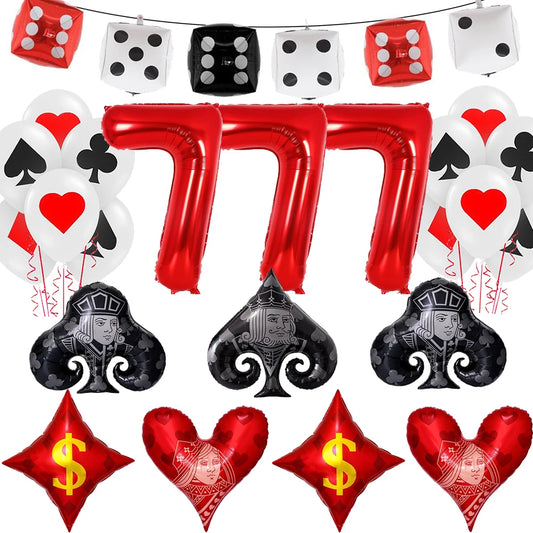 Casino Party Decoration Dice Balloon Lucky 7 Foil Balloon Latex Poker Balloons Casino Poker Party Las Vegas Wedding Decorations