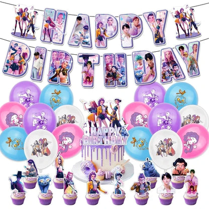 Demon Hunters Party Cutlery Set Banner Backdrop Balloons Cake Topper Outdoor Picnic Supply Birthday for Korean Kpop Anime Party