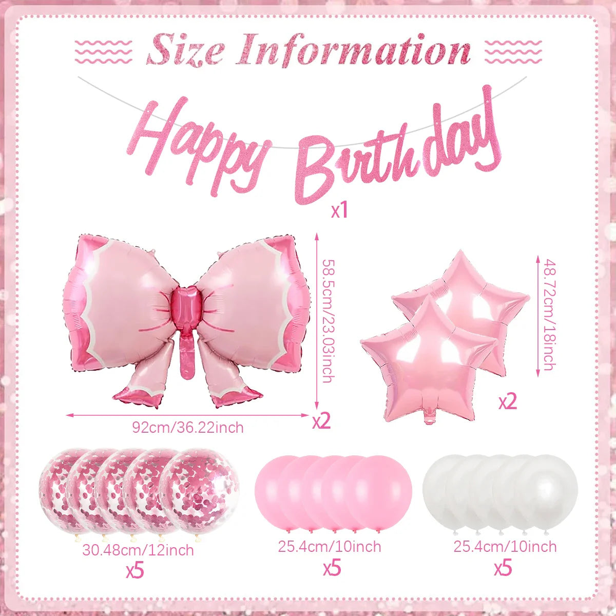 2/20pcs Pink Bow Birthday Party Decorations, Happy Birthday Banner, Wedding, Gender Reveal, Girls Birthday Party Decorations