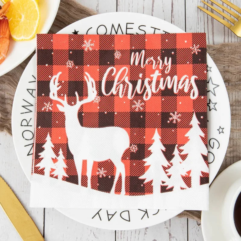 20 Christmas Napkins Holiday Party Decorations Disposable Party Supplies Festive Printed Paper Napkins Christmas Table Settings