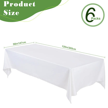 6Pcs White Tablecloth Rectangle Table Cloth Stain and Wrinkle Resistant Washable Polyester Table Cover for Dining Table Decor