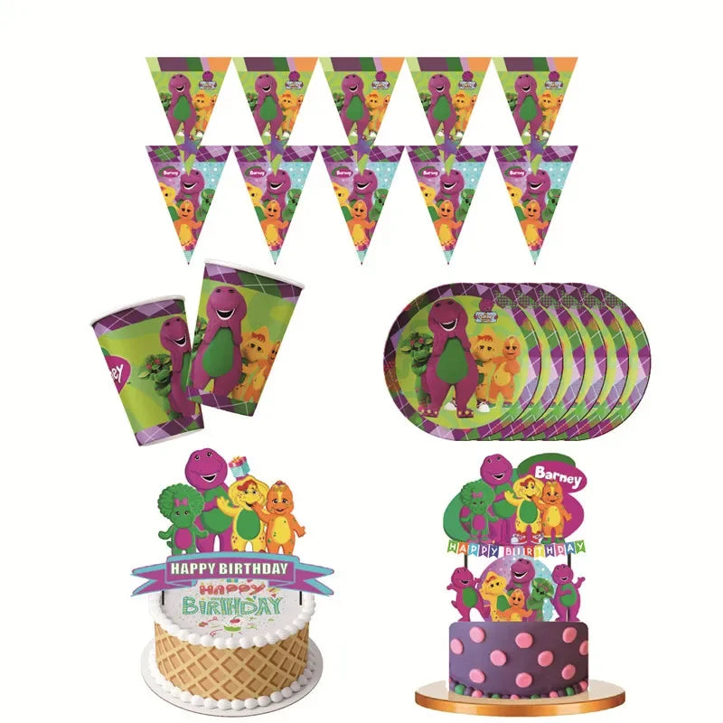 Barney Themed Birthday Party Decorations Disposable Cutlery Plate Tablecloth Cup Balloon Birthday Party Baby Shower Decorations