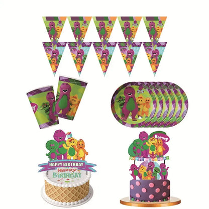 Barney Themed Birthday Party Decorations Disposable Cutlery Plate Tablecloth Cup Balloon Birthday Party Baby Shower Decorations
