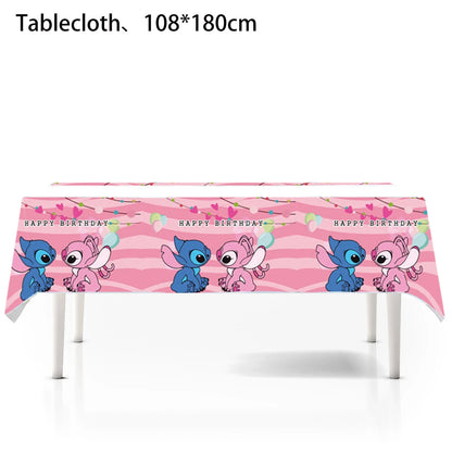 Lilo&Stitch Party Tablecloth Kids Treat Party Supplies Pink  Stitch Angel Tablecloth for Kids Baby Shower Disposable Tablecover