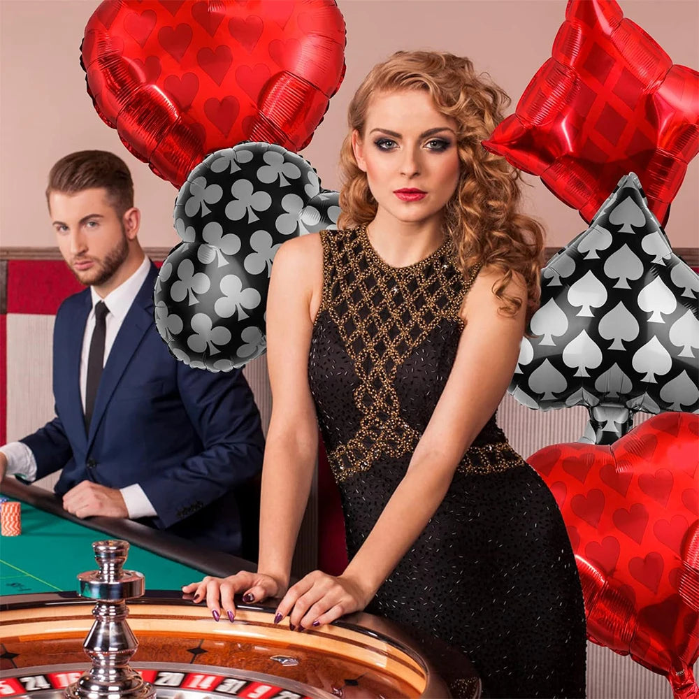Casino Party Decoration Dice Balloon Lucky 7 Foil Balloon Latex Poker Balloons Casino Poker Party Las Vegas Wedding Decorations