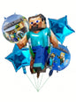 5pcs My World Pixel Video Themed Party Decorations Set，Hanging Banners 、Balloons,Suitable For Birthday、Halloween、Christmas Party
