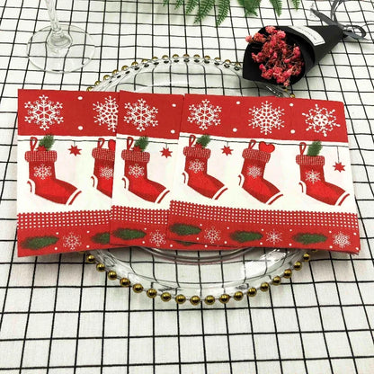 Christmas Party Decoration Paper Christmas Elements Printed Napkins Christmas Stockings Wine Glasses Flowers Paper Placemats