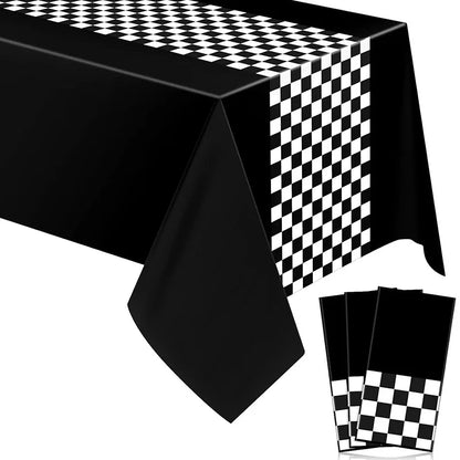 Checkered Race Car Party Tablecloths Black White Checkered Flag Tablecloth Racetrack Tablecover Racing Birthday Party Supplies