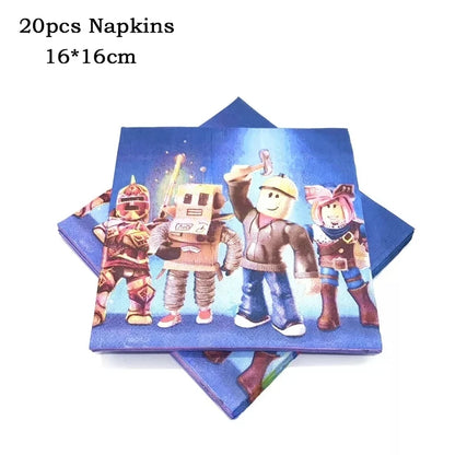Roblox Birthday Party Decoration Roblox Game Set Tableware Tablecloth Balloon Cake Topper Backdrop Baby Showe Toy Party Supplies