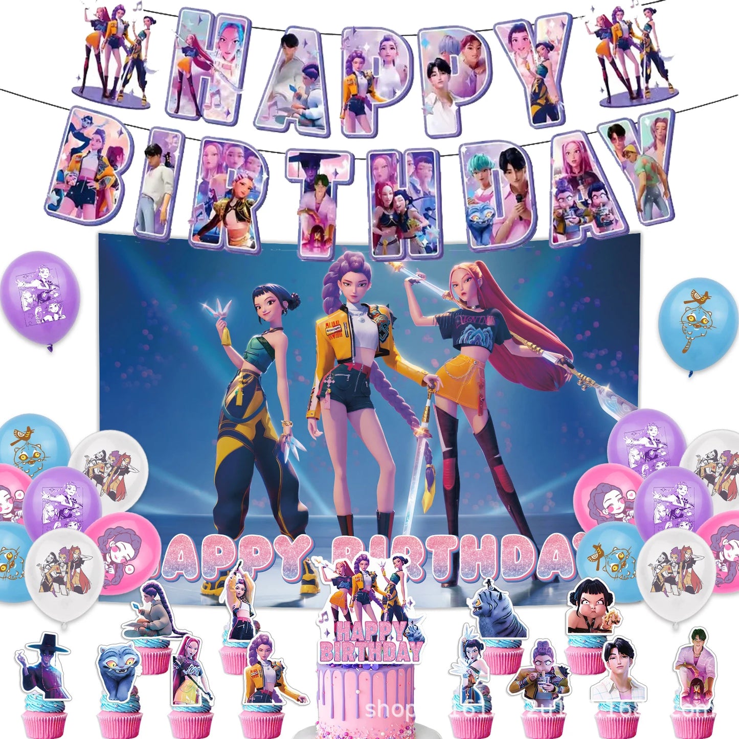 Demon Hunters Party Decoration Set Balloons Banner for Birthday Party Korean Kpop Anime Party Pulling Outdoor Picnic Supplies