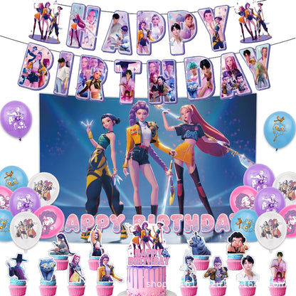 Demon Hunters Party Decoration Set Balloons Banner for Birthday Party Korean Kpop Anime Party Pulling Outdoor Picnic Supplies