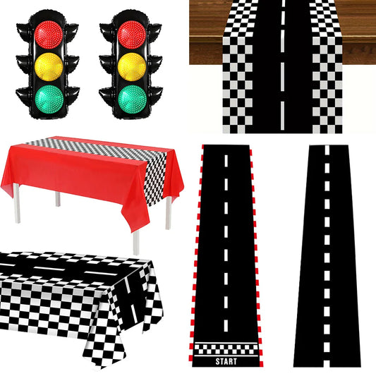 Racing Car Table Runner Tablecloths Table cover checkered flag racing road track kids Race Car Themed birthday Party Decoration