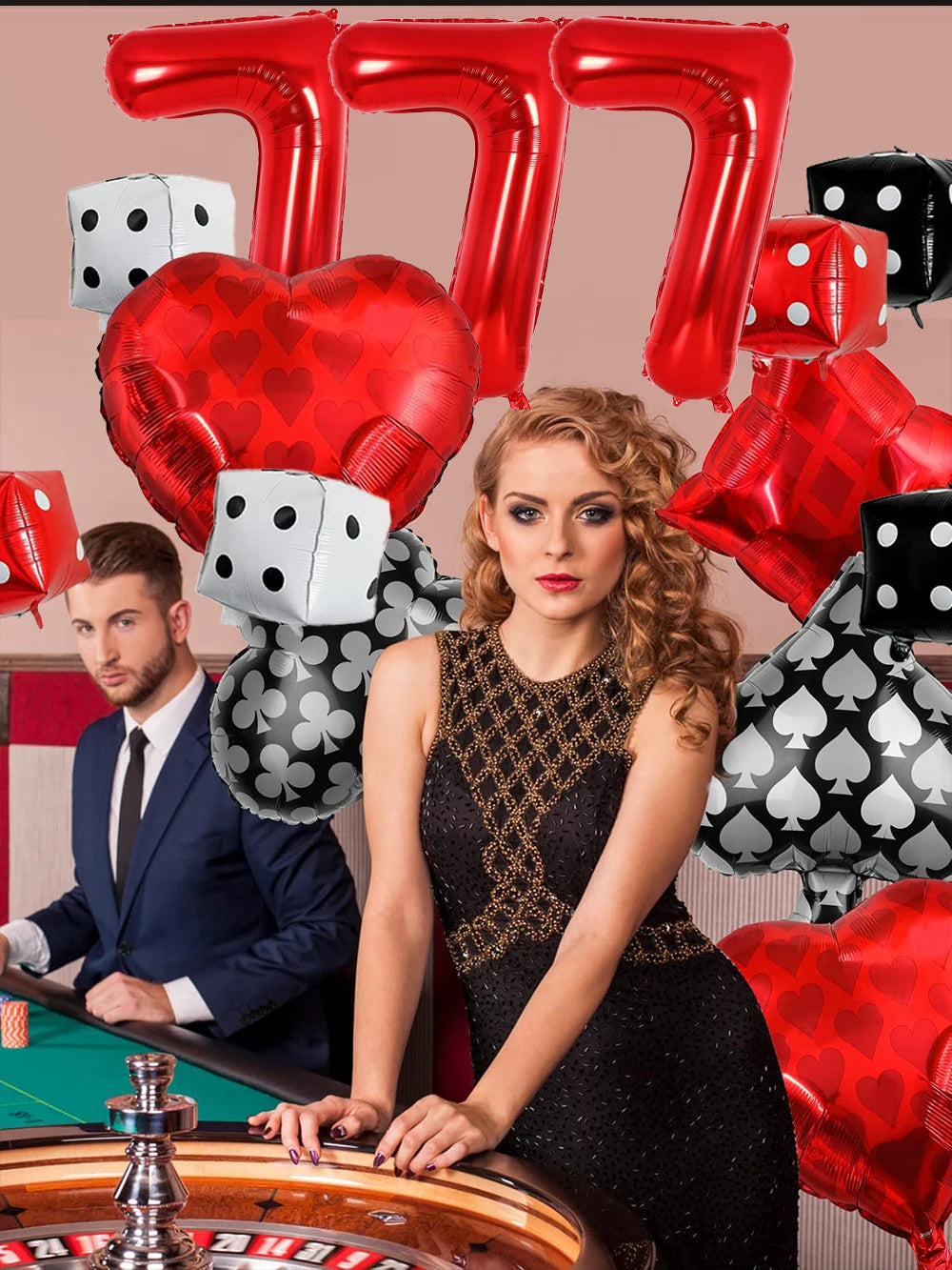 Casino Party Decoration Dice Balloon Lucky 7 Foil Balloon Latex Poker Balloons Casino Poker Party Las Vegas Wedding Decorations