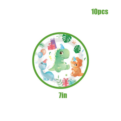 Cartoon Dinosaur Theme Birthday Party Decorations Cartoon Disposable Tableware Set Disposable Plates Kids Boys Girls Baby Shower