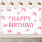 Pink Bow Party Decorations Bow Happy Birthday Backdrop Photography Background Cloth Photo Booth Birthday Party Decor Supplies