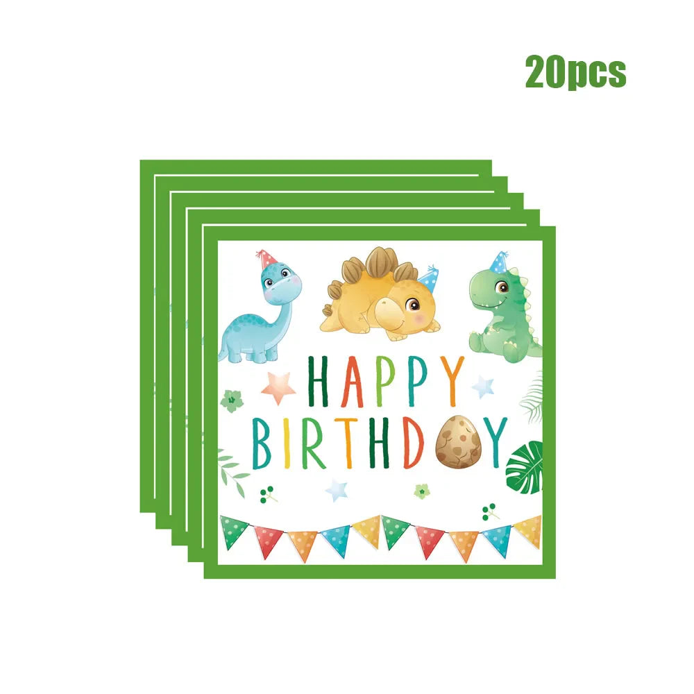 Cartoon Dinosaur Theme Birthday Party Decorations Cartoon Disposable Tableware Set Disposable Plates Kids Boys Girls Baby Shower