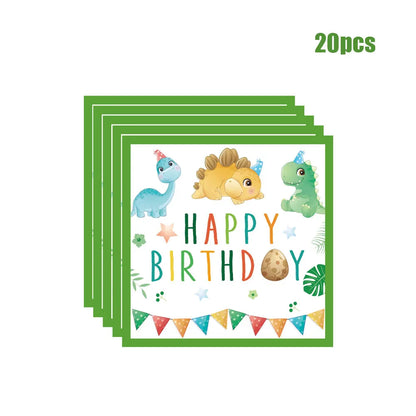 Cartoon Dinosaur Theme Birthday Party Decorations Cartoon Disposable Tableware Set Disposable Plates Kids Boys Girls Baby Shower