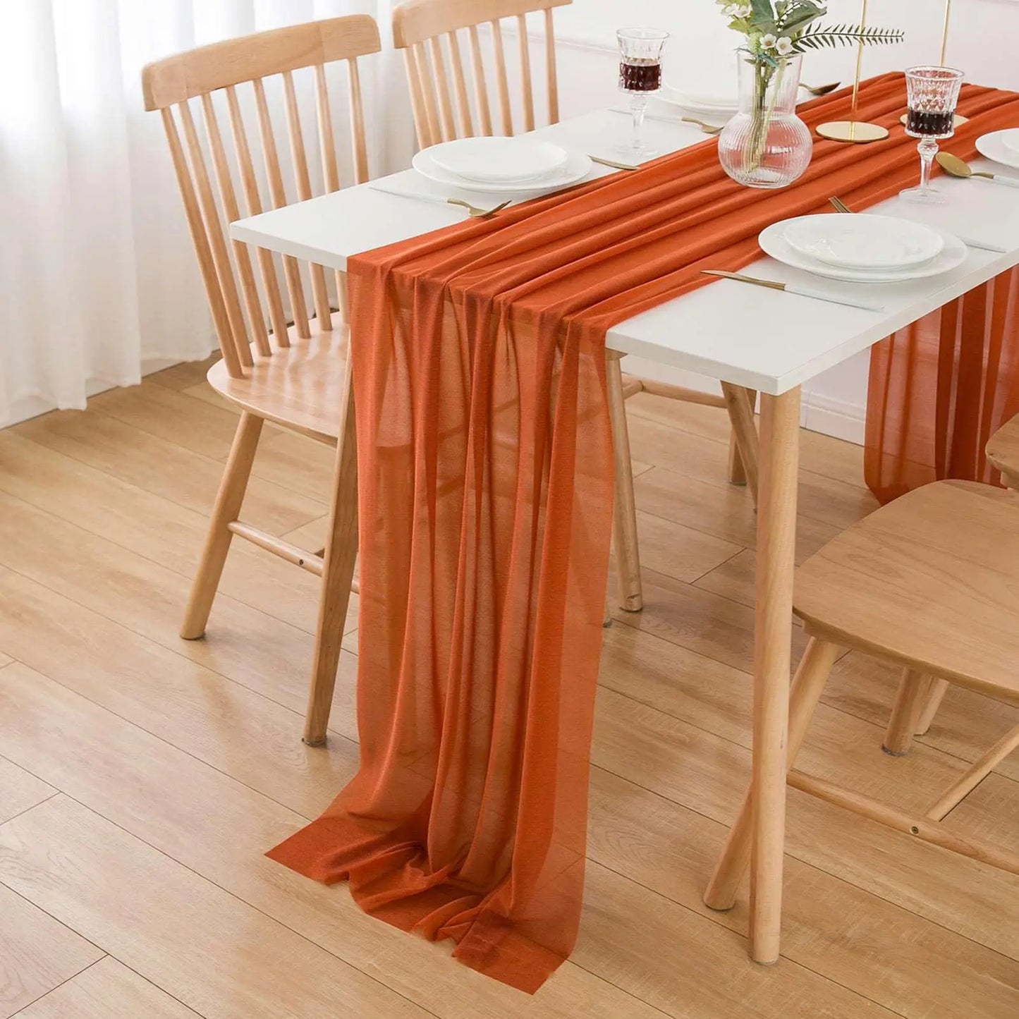 Chiffon Table Runner Sheer Fabric Silk for Boho Sheer Fabric Wedding Arch Overlay Draping Decoration Birthday Party Table Decor