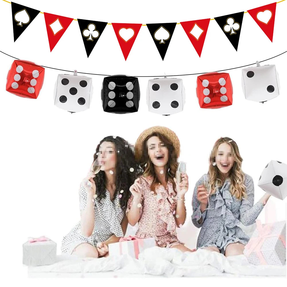 Casino Party Decoration Dice Balloon Lucky 7 Foil Balloon Latex Poker Balloons Casino Poker Party Las Vegas Wedding Decorations