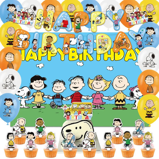 Snoopy Theme Party Decoration Layout Props Disposable Paper Plates Paper Towels Tablecloth Tableware Set Birthday Party Supplies