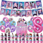Kpop Demon Hunters Theme Disposable Tableware Set Party Supplies Huntrix Saga Boys Cake Toppings Hanging Cloth Party Decoration