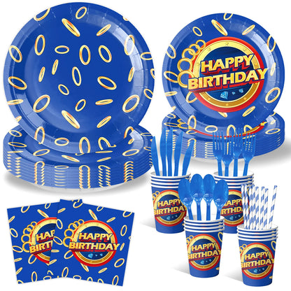 Sonic boys and girls' birthday party decorations, baby party decorations, disposable tableware stickers，tablecloths，back drop。