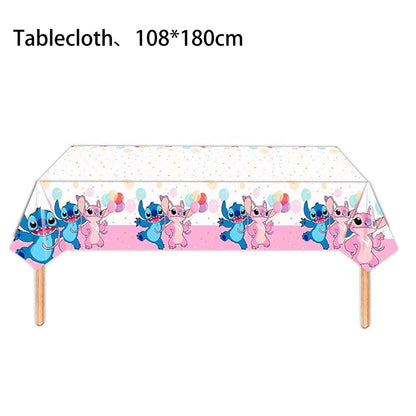 Lilo&Stitch Party Tablecloth Kids Treat Party Supplies Pink  Stitch Angel Tablecloth for Kids Baby Shower Disposable Tablecover
