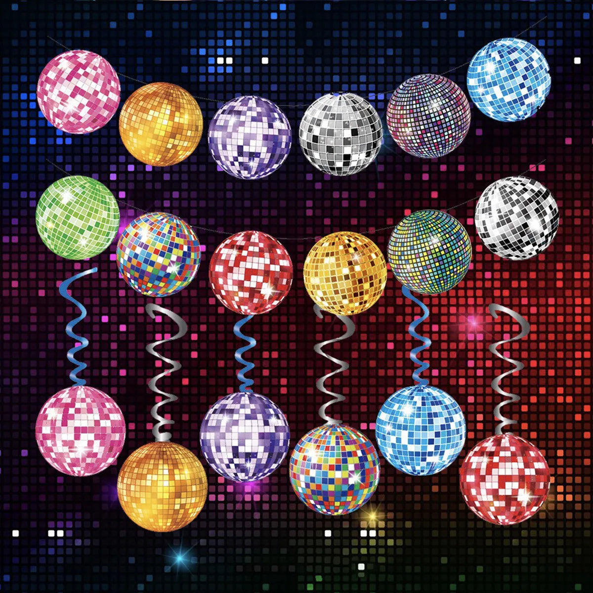 Music Disco party Banner Garland Hanging swirls decoration retro party Back To The 80s 90s hip hop disco party decoration Banner