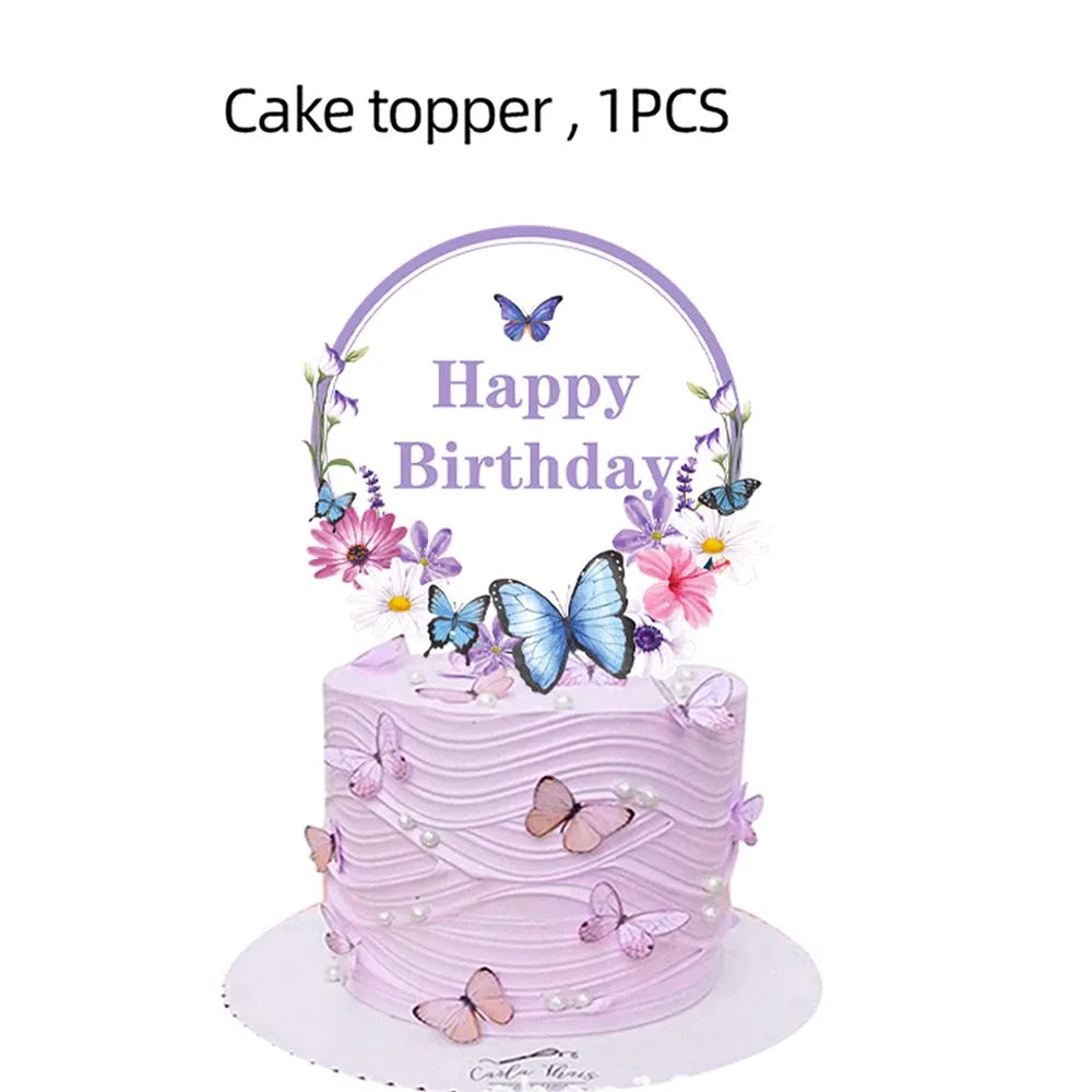 Butterfly Birthday Party Decoration Disposable Party Plates Cup Napkin Tablecloth Butterfly Knìfe Birthday Decoration Baby Showe